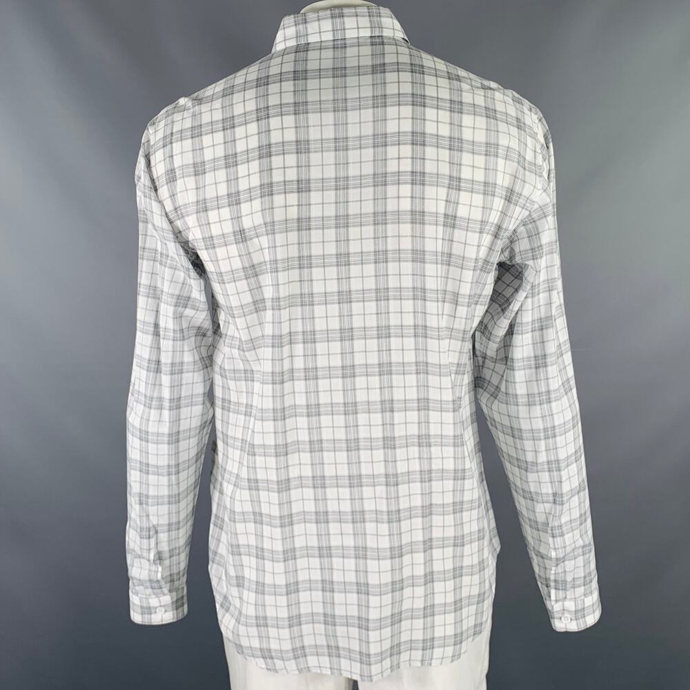 DIOR HOMME Size L White Grey Plaid Cotton Button Up Long Sleeve Shirt - Picture 4 of 7